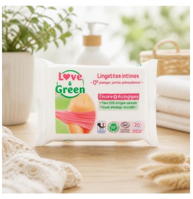 Love & Green Lingettes Intimes 20 Lingettes