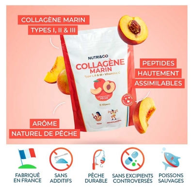 Nutri&Co Collagène Marin Type I & II Arôme Pêche 190 g