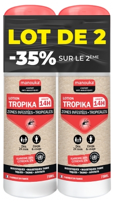 Manouka Lotion Tropika Zones Infestées Tropicales Anti-Moustiques Lot de 2 x 75 ml