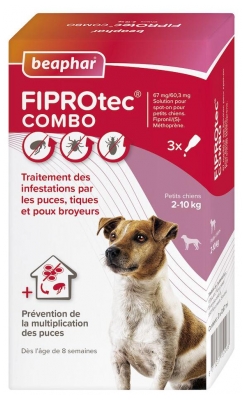 Beaphar Fiprotec Combo Soluzione Spot-on Cani 2-10 kg 3 Pipette da 0,67 ml (da consumarsi preferibilmente entro il 30/11/2026)