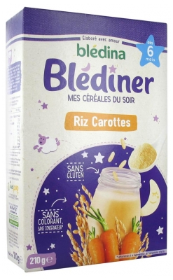 Blédina Blédîner Mes Céréales du Soir Riz Carottes da 6 Mesi 210 g (da consumarsi preferibilmente entro il 30/11/2026)