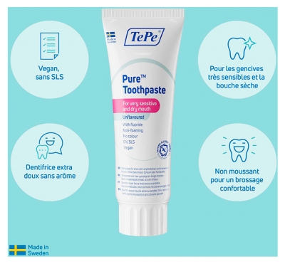 TePe Pure Dentifrice Bouche Sèche et Sensible Non Aromatisé 75 ml