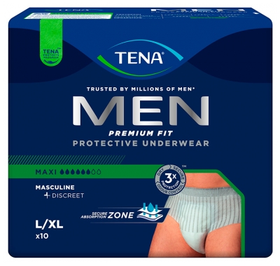Tena Men Premium Fit Maxi Size L/XL 10 Absorbent Underwear