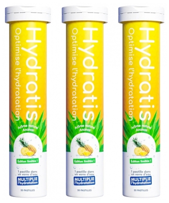 Hydratis Lot de 3 x 20 Pastilles Effervescentes - Arôme : Ananas