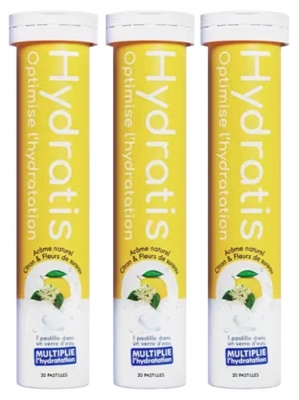 Hydratis Lot de 3 x 20 Pastilles Effervescentes - Arôme : Citron Fleur de Sureau
