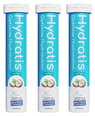 Hydratis Lot de 3 x 20 Pastilles Effervescentes - Arôme : Noix de Coco