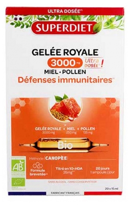 Superdiet Lăptișor de matcă 3000 mg Miere Polen Bio 20 Fiole