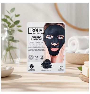 Iroha Nature Hiili ja Hyaluronihappo Tasapainottava Kasvonaamio 23 ml