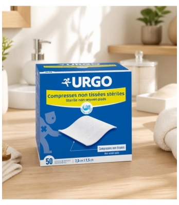 Urgo Sterilas Kompreses 7,5 x 7,5 cm 50 Maisiņi pa 2 Nesaustītām Kompresēm