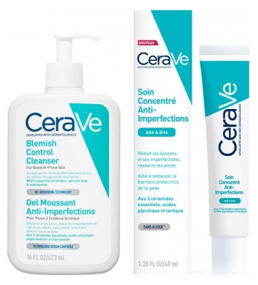 CeraVe Rutyna Przeciw Niedoskonałościom Skóra ze Skłonnością do Trądziku Żel Pieniący 473 ml + Skoncentrowana Pielęgnacja 40 ml