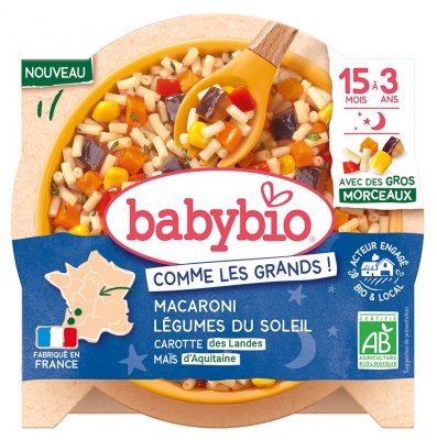 Babybio Bonne Nuit Auringonlaskun Vihannesmakaroni Porkkana Maissi 15 kk - 3 v Luomu 200 g