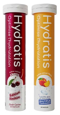 Hydratis Solution d'Hydratation Lot de 2 Tubes de 20 Pastilles Effervescentes - Goût : Pêche / Cerise