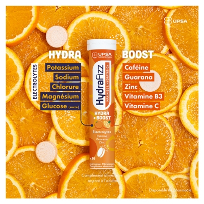 UPSA Hydrafizz Hydra+Boost 16 Comprimés Effervescents