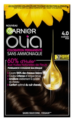 Garnier Olia Vopsea de Păr Permanentă Fără Amoniac 120 g - Culoare: 4.0 Castan pur