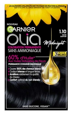 Garnier Olia be amoniako ilgalaikiai plaukų dažai 120 g - Spalva: 1.10 safyro juodos spalvos