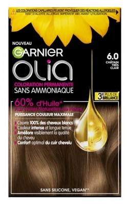 Garnier Olia be amoniako ilgalaikiai plaukų dažai 120 g - Spalva: 6.0 Labai šviesus kaštonas