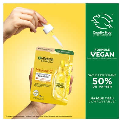 Garnier SkinActive Vitamin C Masque en Tissu Sérum Booster d'Éclat 28 ml