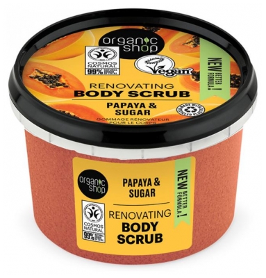 Organic Shop Body Scrub Gommage Rénovateur Corps Papaye 250 ml (à consommer de préférence avant le 01/11/2026)
