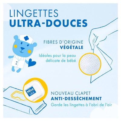 Mixa Bébé Lingettes à l'Eau Nettoyante Naturelle 48 Lingettes