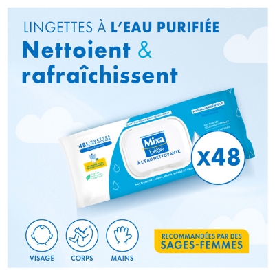 Mixa Bébé Lingettes à l'Eau Nettoyante 48 Lingettes