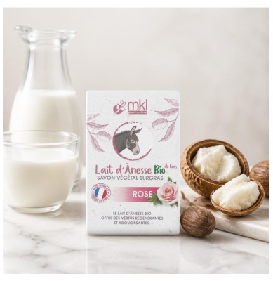 MKL Green Nature Lait d'Ânesse Bio du Gers Savon Végétal Surgras Rose 100 g