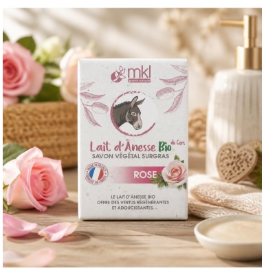 Săpun vegetal suprasaturat cu lapte de măgar organic MKL Green Nature Bio din Gers, cu trandafir, 100 g
