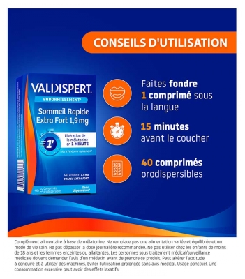 Valdispert Sommeil Rapide Extra Fort 1,9 mg 40 Comprimés Orodispersibles