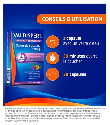 Valdispert Mélatonine 1,9 mg 4 Actions 30 Capsules