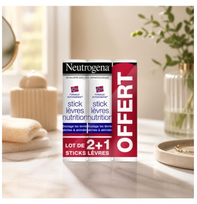 Neutrogena Stick Lábios Nutrição Pack de 3 x 4,8 g com 1 Oferta