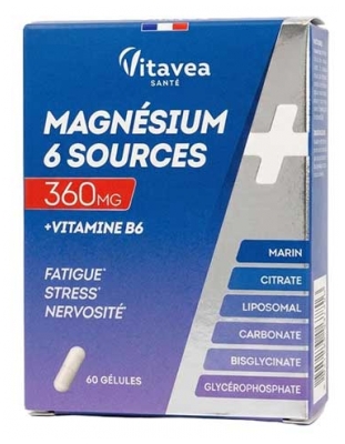 Vitavea Magnésium 6 Sources + Vitamine B6 60 Gélules