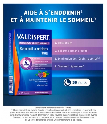 Valdispert Mélatonine 1 mg 4 Actions 30 Capsules