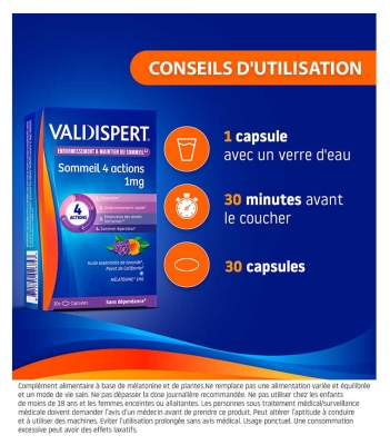 Valdispert Mélatonine 1 mg 4 Actions 30 Capsules