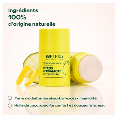 Weleda Déodorant Stick Citrus Bergamote 24H Rechargeable 50 g