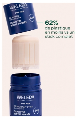 Weleda For Men Déodorant Stick Eucalyptus Menthe Poivrée 24H Rechargeable 50 g