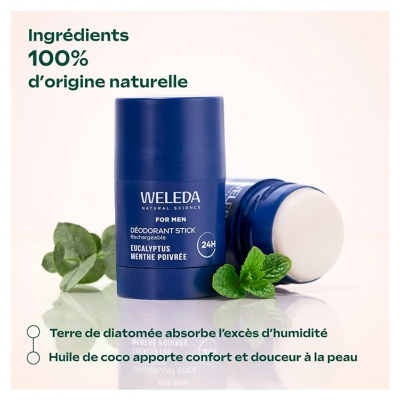 Weleda For Men Déodorant Stick Eucalyptus Menthe Poivrée 24H Rechargeable 50 g