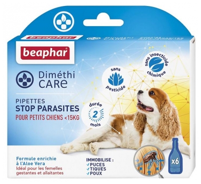 Beaphar Dimethicare pret parazītiem suņiem Līdz 15 Kg 6 Pipetes (ieteicams izlietot līdz 30/12/2026)