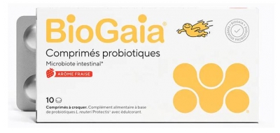 BioGaia Probiotika Tarmflora Jordbærsmag 10 Tabletter (bedst før 01/01/2027)