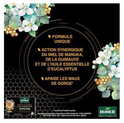 Humer Pastilles Gorge au Miel de Manuka Actif IAA 15+ & Eucalyptus 16 Pastilles