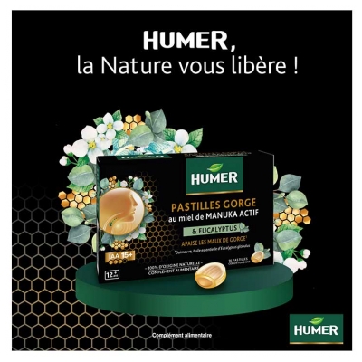 Humer Pastilles Gorge au Miel de Manuka Actif IAA 15+ & Eucalyptus 16 Pastilles