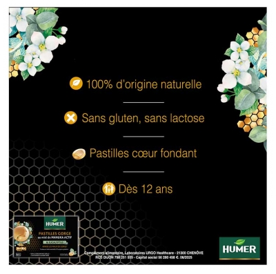 Humer Pastilles Gorge au Miel de Manuka Actif IAA 15+ & Eucalyptus 16 Pastilles