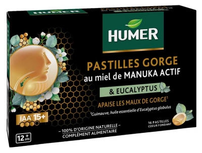 Humer Throat Lozenges with Active Manuka Honey IAA 15+ & Eucalyptus 16 Lozenges