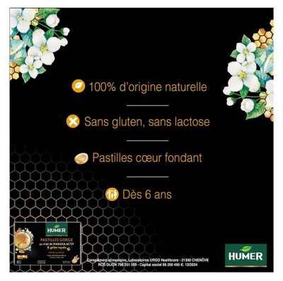 Humer Pastilles Gorge au Miel de Manuka Actif IAA 15+ & Gelée Royale 16 Pastilles