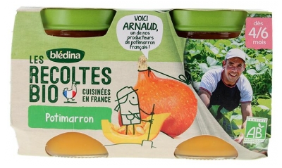 Blédina Les Récoltes Bio Potimarron dès 4/6 Mois Bio 2 Pots (à consommer de préférence avant le 07/01/2027)