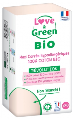 Love & Green Maxi Hypoallergenic Squares 100% Organic Cotton 70 Cottons