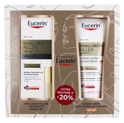 Eucerin Hyaluron-Filler + Elasticity Serum 3D 30 ml + Krem do rąk przeciw przebarwieniom i starzeniu się skóry SPF30 75 ml