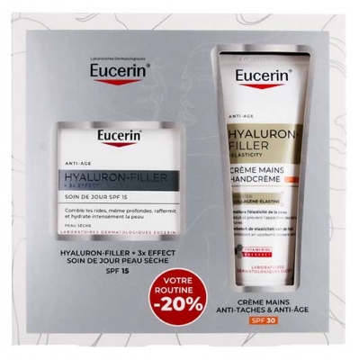 Eucerin Hyaluron-Filler + 3x Effect Krem na Dzień SPF15 Skóra Sucha 50 ml + Elasticity Krem do Rąk Przeciw Plamom & Przeciw Starzeniu SPF30 75 ml