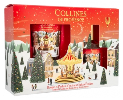 Collines de Provence Weihnachts-Kerzenset 75 g + Raumduft 50 ml - Duft: Sternengewürze