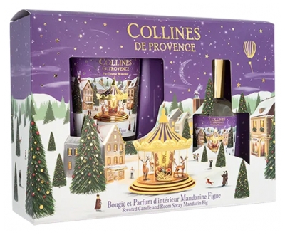 Collines de Provence Weihnachts-Kerzenset 75 g + Raumduft 50 ml - Duft: Mandarine Feige