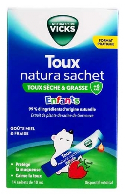 Vicks Hoest Natura Sachet Kinderen Droge & Vastzittende Hoest + 6 Jaar 14 Sachets
