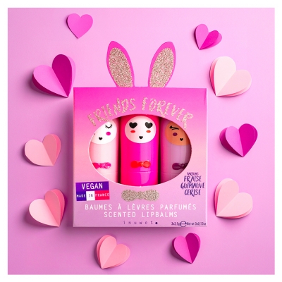 Inuwet Trio Lapins Fushia Baumes à Lèvres Parfumés 3 x 3,5 g